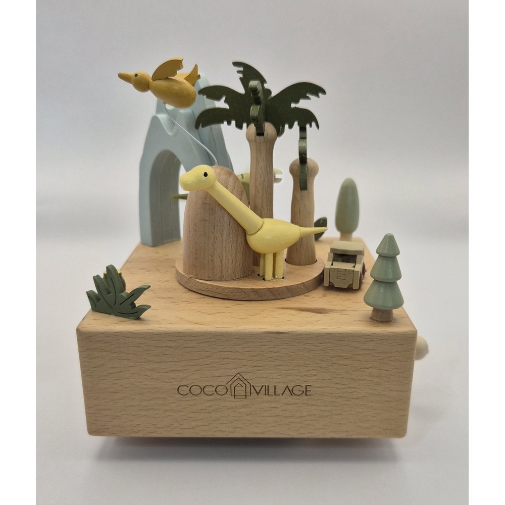 Coco Village Dinosaurs World Musical Scene Moving Dino & Car Whimsical Dinosaurs